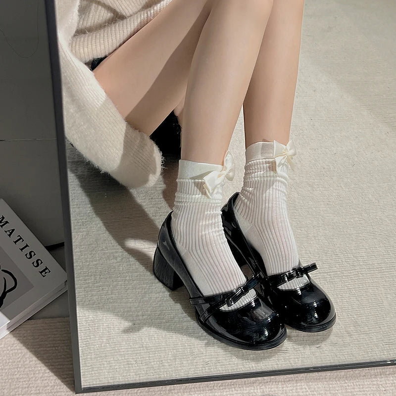 LIZAKOSHT  -  Vintage Slip On Thick Heel Women Mary Jane Shoes Fashion Butterfly-knot Dress Pumps Spring Autumn Concise Zapatos De Mujer