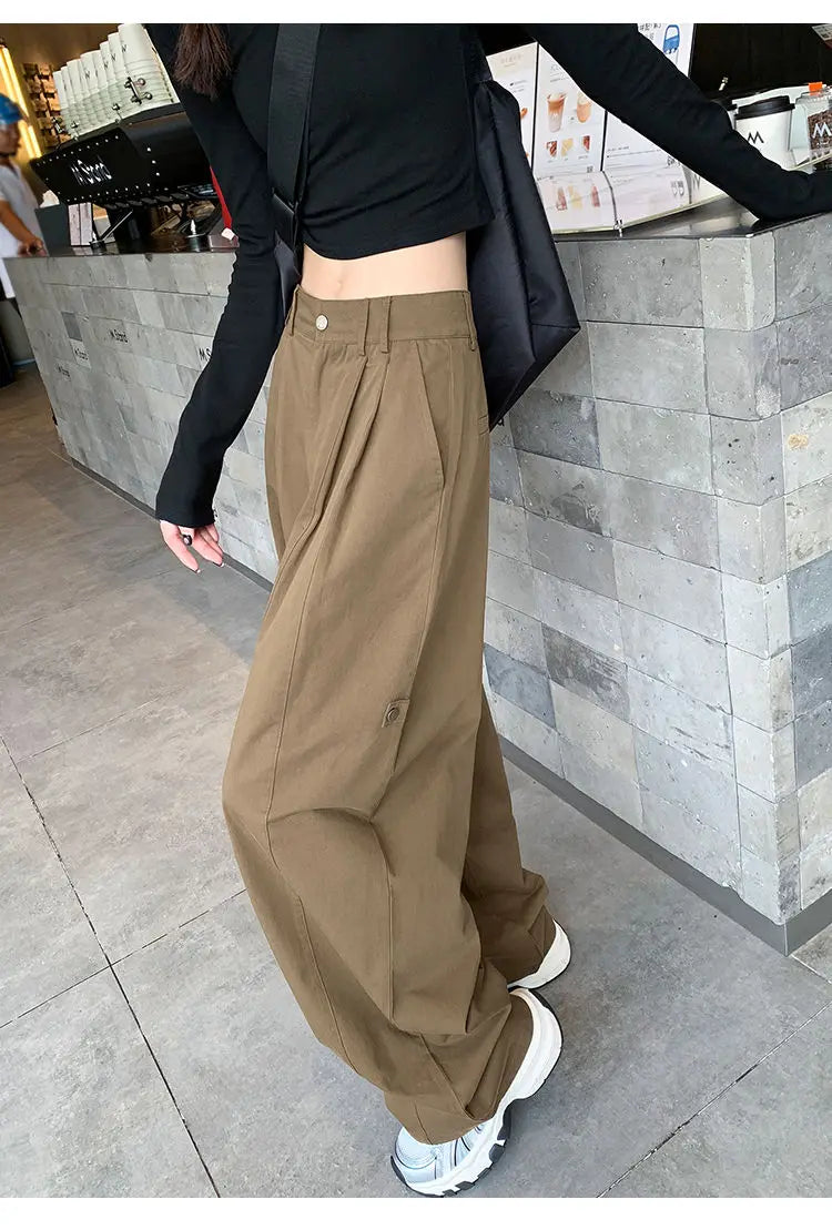 LIZAKOSHT  -  Women Clothing Vintage Streetwear Y2K Oversized Wide Leg Cargo Pants Female Casual Solid High Waist Straight Trousers Pantalones