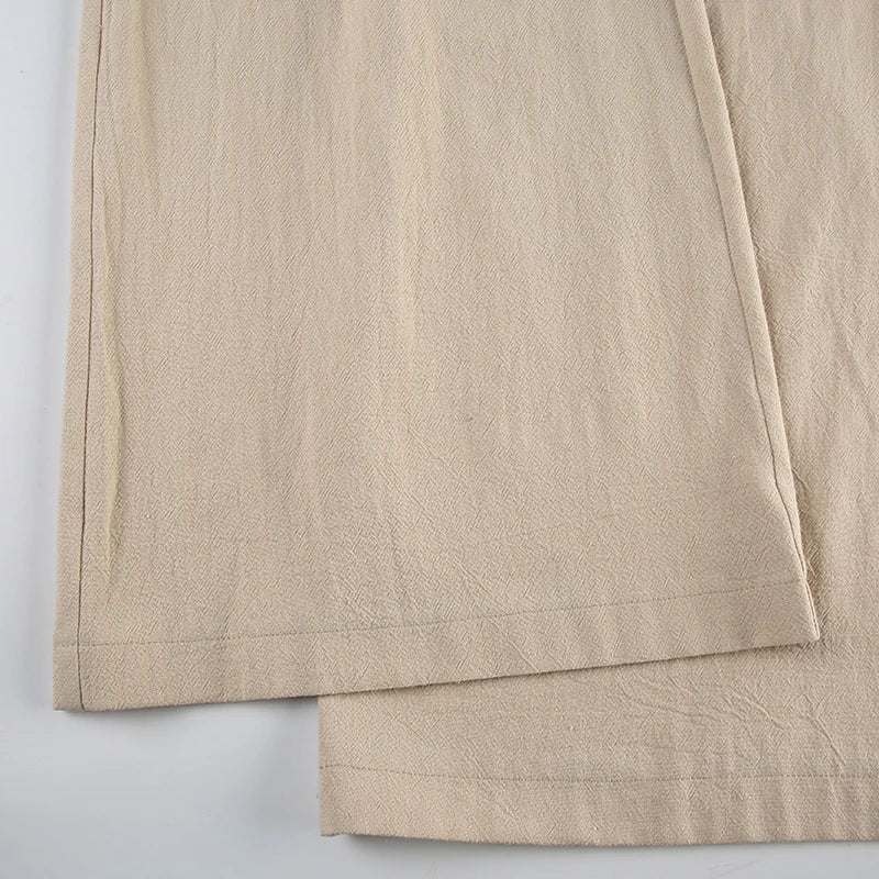 LIZAKOSHT  -  Casual Basic Solid Big Pockets Wide Leg Pants Loose Bandage Low-Waisted Straight Pants Women Autumn Spring Fashion
