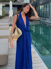 LIZAKOSHT  -  Halter Deep V Maxi Dresses For Women Fashion Sleeveless Neck Backless Long Dress Summer Sexy Elegant High Waist Party Robe