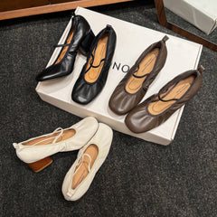 LIZAKOSHT  -  Fashion Pumps New High Quality Genuine Leather Shoes Round Head Elastic Band High Heels Mary Janes Shoes Women's Heels