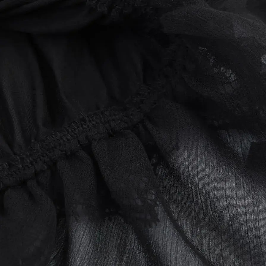 LIZAKOSHT  -  Spring Summer Black Chiffon Lantern Pants Women Spliced Lace Elastic Waist Ruffles Cuff Long Loose Trousers Full Length Bottom