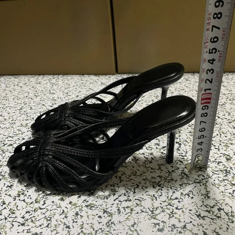 LIZAKOSHT  -  Summer High Heeled Women Modern Sandals Retro Soft Leather Mules Brand Design Black Leisure Hollow Out Lady Party Shoes