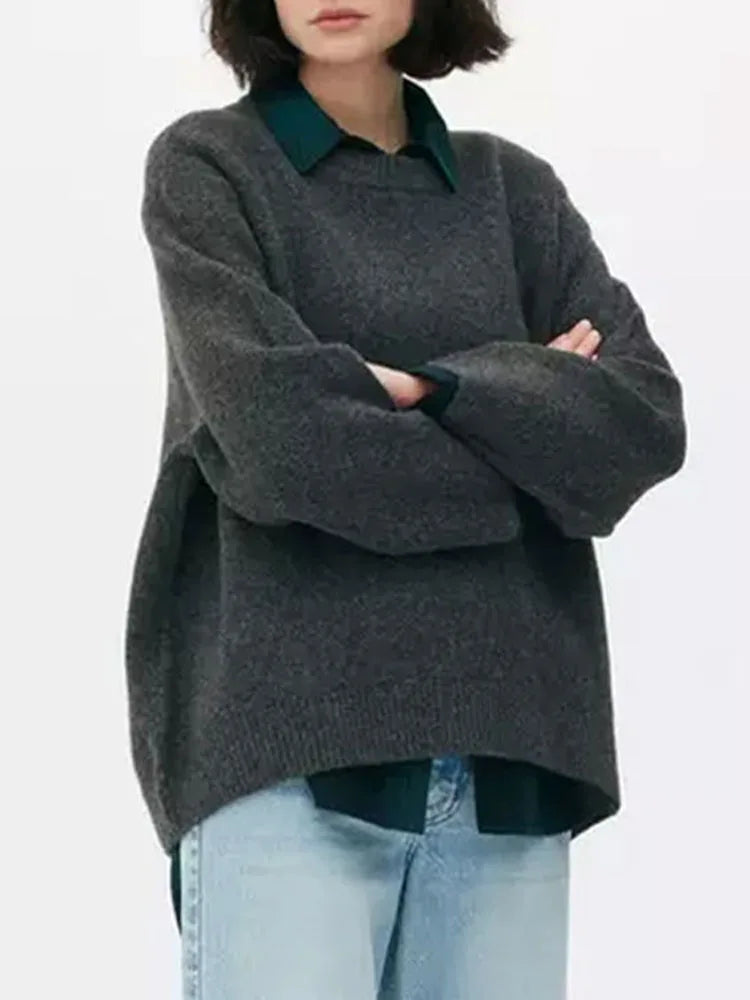 Lizakosht Loose Sweater For Women Elegant O Neck Long Sleeve Knitted Pullover Female Autumn Winter Casual Warm Thick Fashion Solid Jumpers