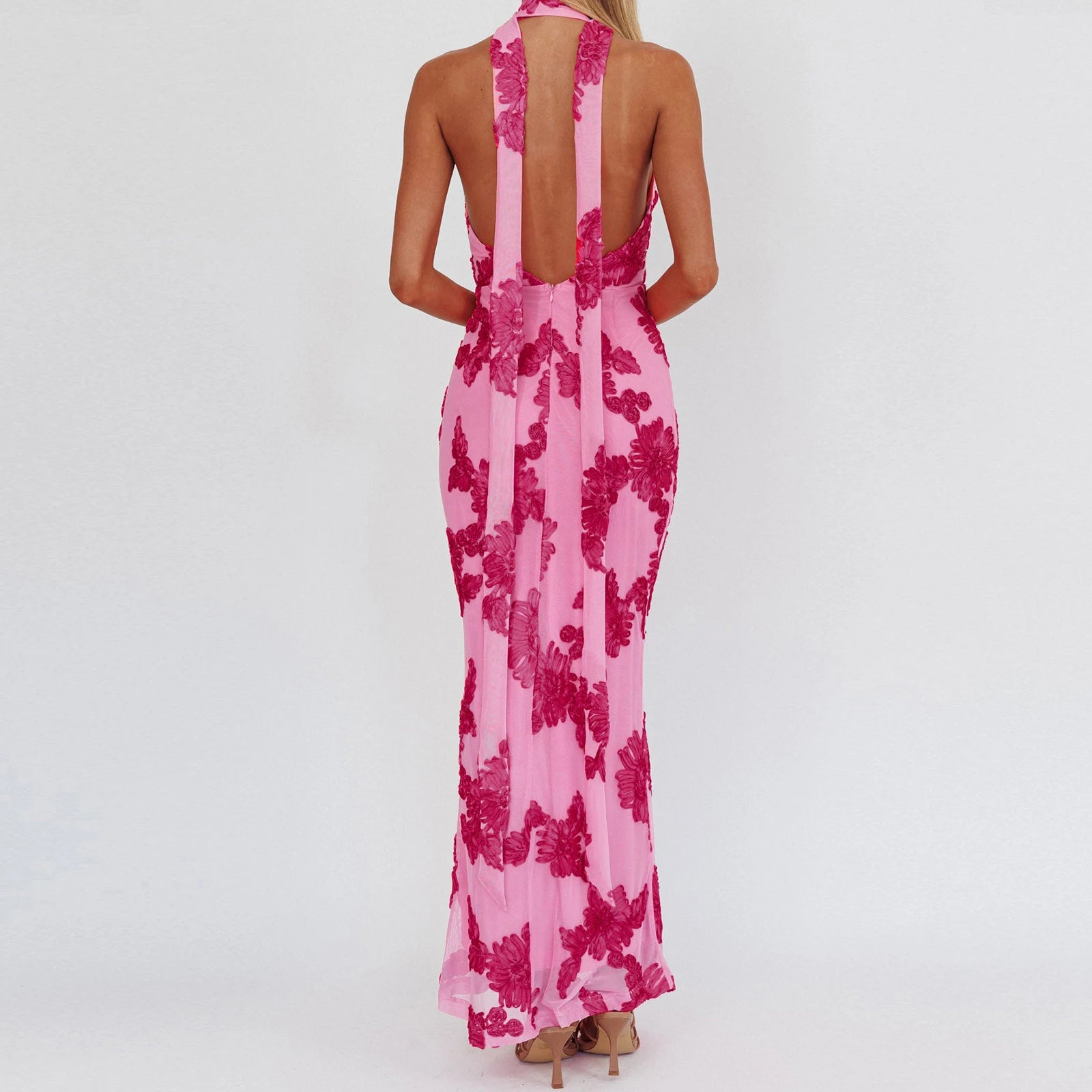 LIZAKOSHT  -  Women Floral Maxi Dress Spaghetti Strap Slip Dress Y2k Bodycon Backless Flowers Print Going Out Long Sundress