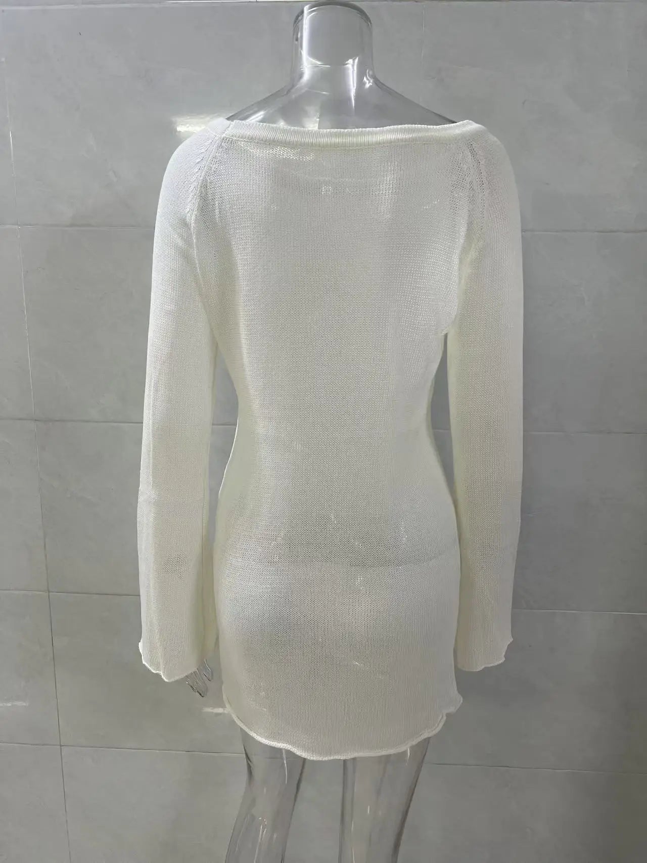 LIZAKOSHT  -  Spring New Seaside Vacation Sexy Simple Knitted Perspective Hoodie Dress