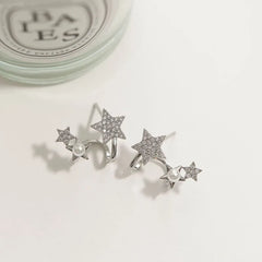Lizakosht 2024 New Contracted Geometric Pearl Stars Earrings Korean Shiny Crystal Sweet Women Stud Earring Birthday Party Wedding Jewelry
