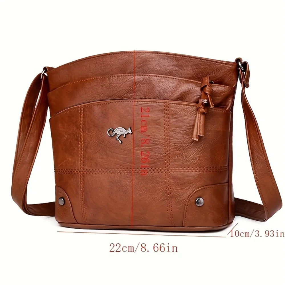 LIZAKOSHT  -  Soft Leather Messenger Bag Font Pocket Large Capacity Shoulder Bag Brown Simple Smartphone Bags