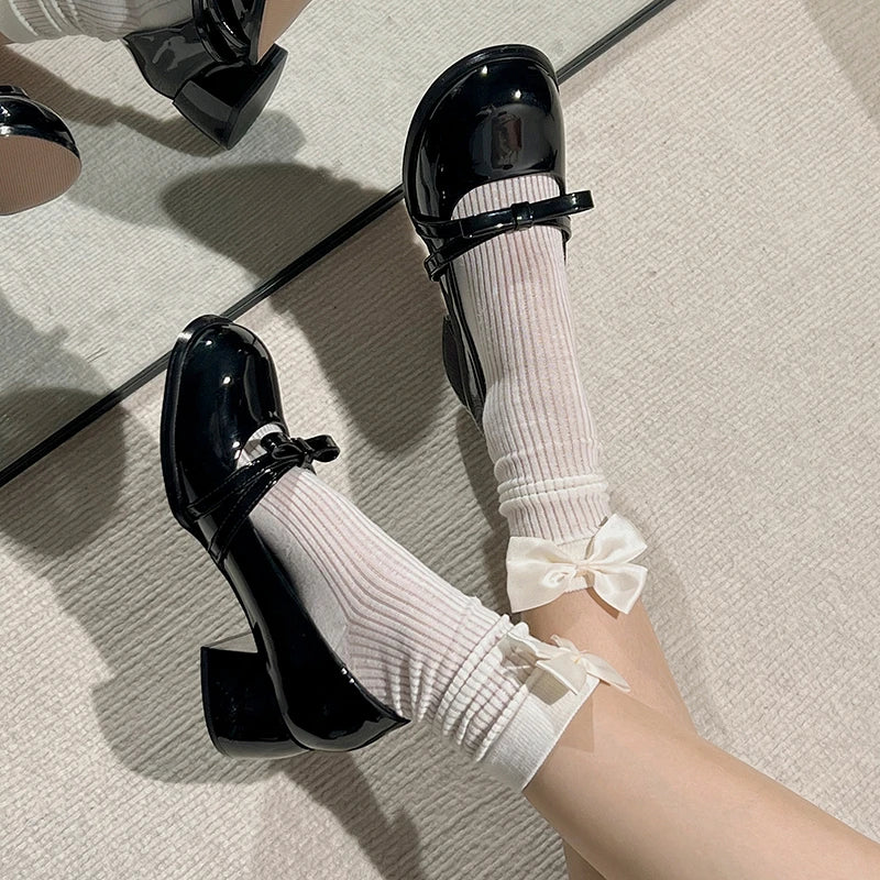 LIZAKOSHT  -  Vintage Slip On Thick Heel Women Mary Jane Shoes Fashion Butterfly-knot Dress Pumps Spring Autumn Concise Zapatos De Mujer