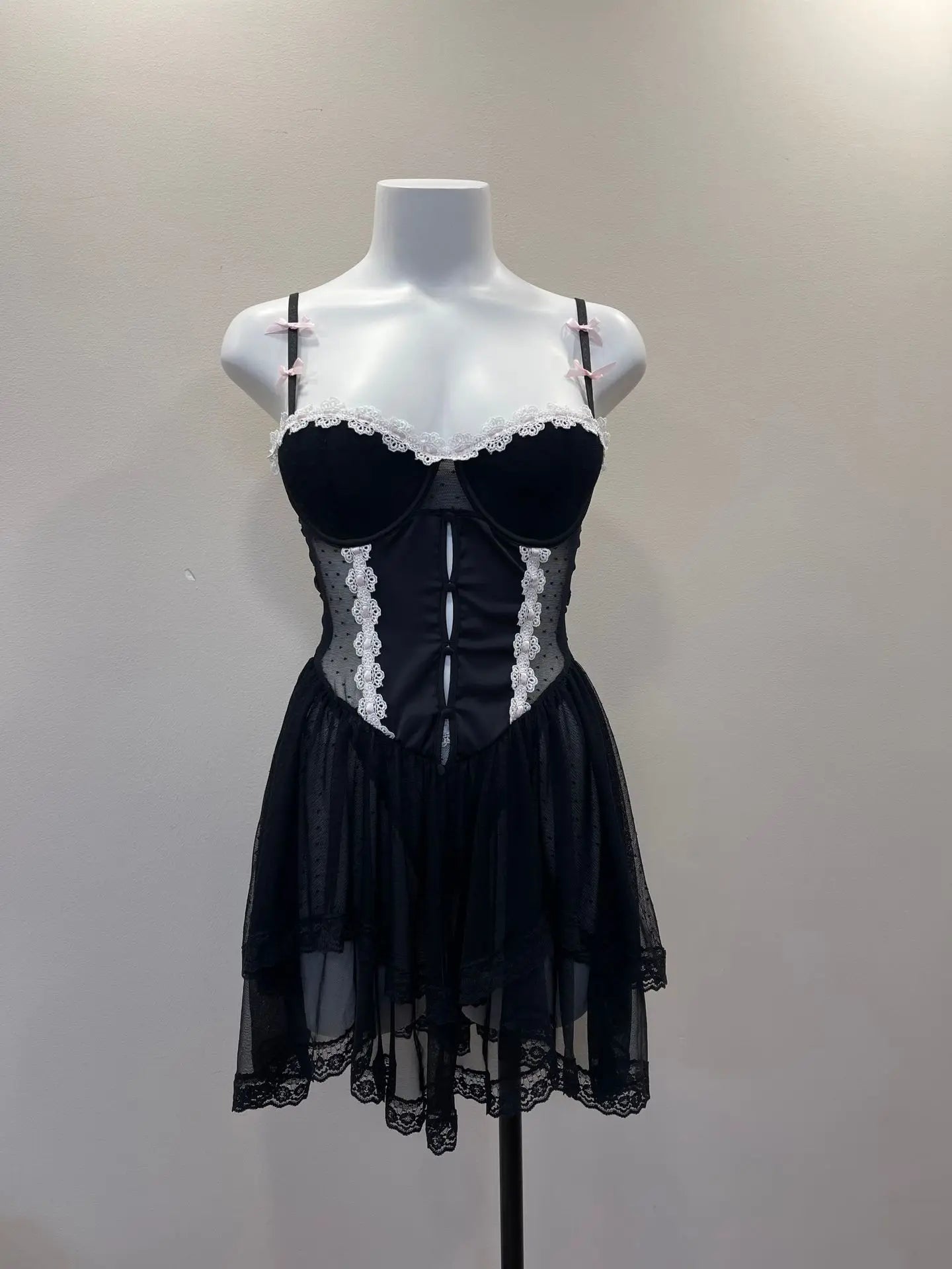 LIZAKOSHT  -  Vintage Lingerie Sexy Maid Nightgown Uniform Seduction Maid Cosplay Uniform Women's Sleepwear Strap Mesh See Through Nightgown