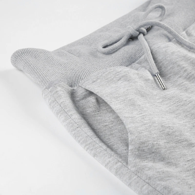 LIZAKOSHT  -  Simple Leisure Gray Elastic Drawstring Pockets Patchwork Straight Sweatpants New Comfort Fashion Street Sporty Bottoms