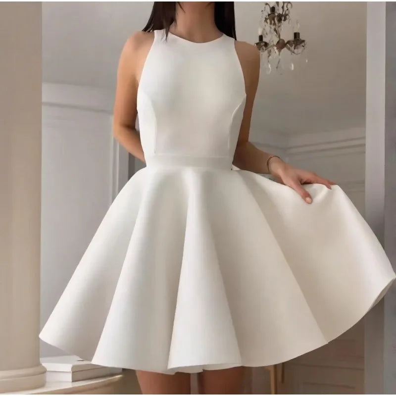 LIZAKOSHT  -  2026 Summer Solid Color Round Neck Sleeveless Backless Women's Elegant Dress