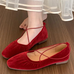 LIZAKOSHT  -  Autumn Women Flat Shoes Fashion Pleated Ladies Elegant Slip On Mary Jane Shoes Soft Sole Outdoor Dress Ballerinas New Shoes