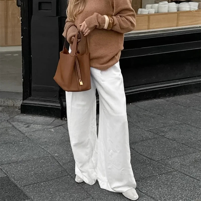 LIZAKOSHT  -  Women's White Trousers 2025 Fashion Casual High Waist Straight Pants New Y2k Patchwork Office Lady Slim Female Pants