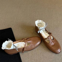 LIZAKOSHT  -  Ladies Flat Shoes Square Toe British Style Small Leather Shoes Women New Silver Single  Fashionable Mary Jane Shoes