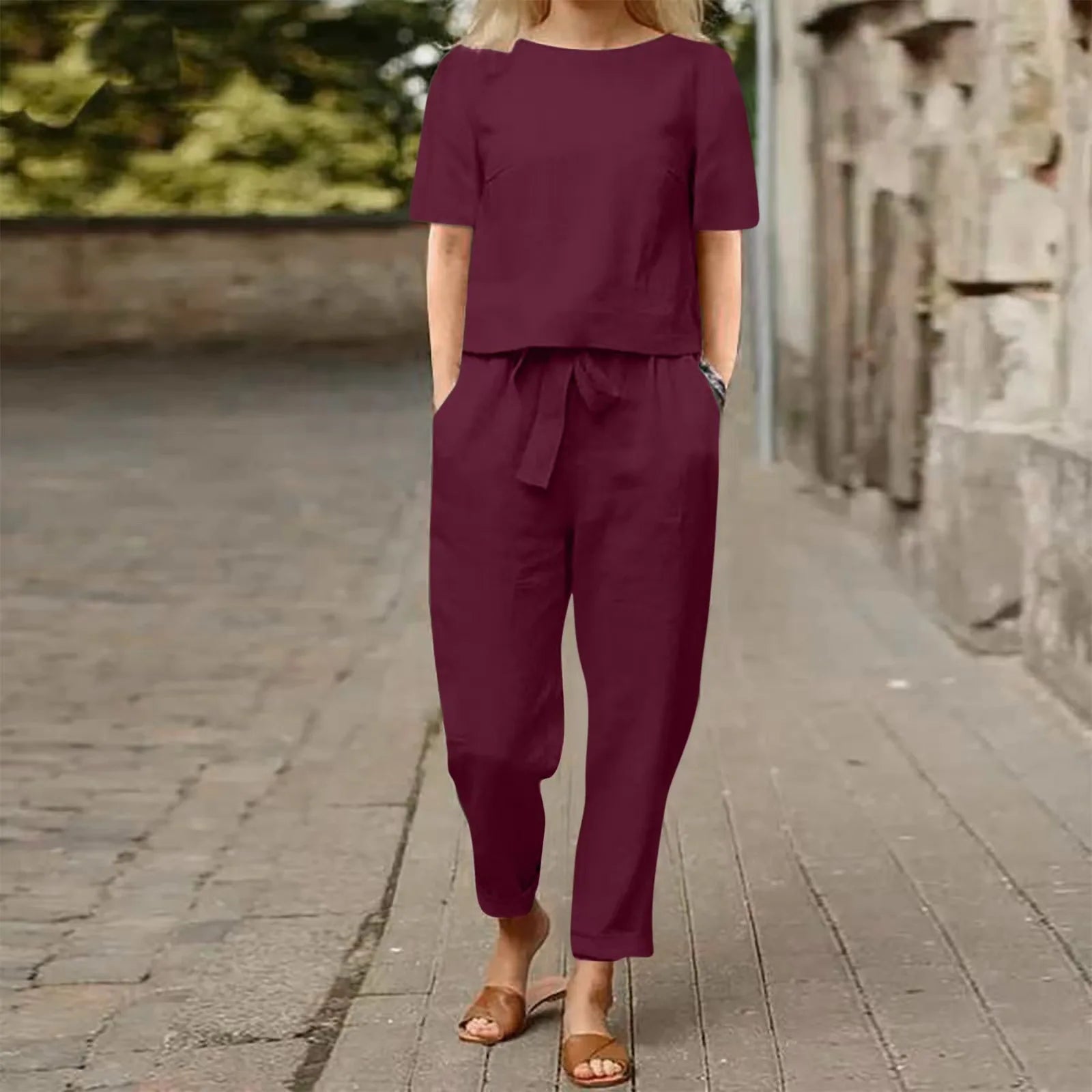 LIZAKOSHT  -  Casual Elegant Ladies 2 Piece Sets Fashion Spring Cotton Linen Women's Tracksuit Suit Long Sleeve Top Loose Pants Set Female