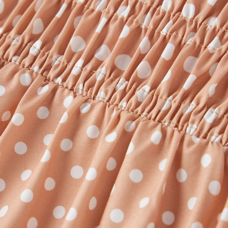 LIZAKOSHT  -  Women Polka Dot Print Dress Shirred Sleeveless Spaghetti Strap Maxi Dress Beach Vacation Party Night Cocktail Dress