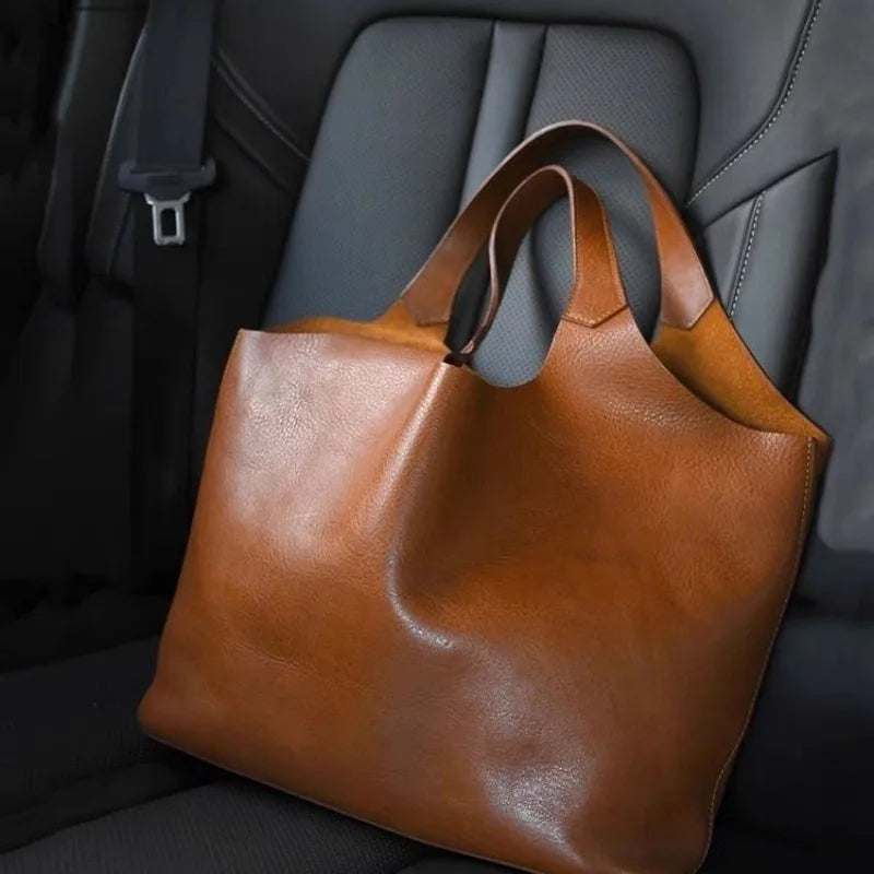LIZAKOSHT  -  Brown Soft Leather Large Capacity Tote Bag Women's New Luxury Matte High-End Feeling Lady Handbag and Purse Bolsa Feminina