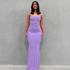 LIZAKOSHT  -  Fashion Elegant Temperament Pure Desire Sexy Long Milk Silk Wrap Dr Women's Summer Basic Thin Fabric Mid Waist Gown Tail Skirt