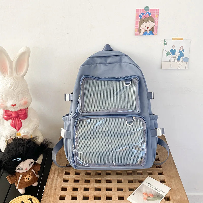 LIZAKOSHT  -  Japanese Ins Transparent Casual Backpacks Women Students Simple Fashion Schoolbags Y2k Aesthetic Jk Girls High-capacity Ita Bags