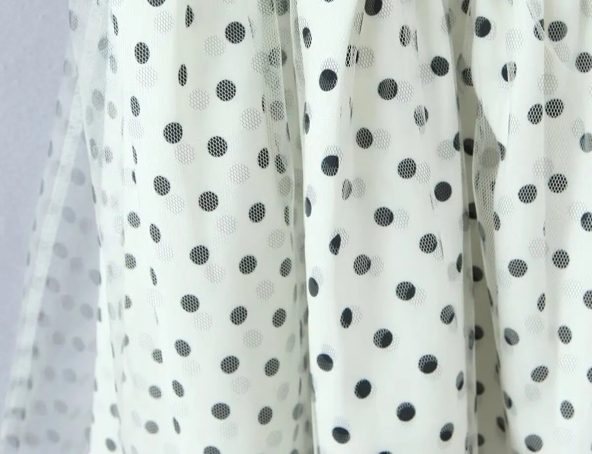 LIZAKOSHT  -  Sexy Polka Dot Print Spliced Mesh Bow Halter Dress Women Backless Slim Low Waist Swing Ball Gown Short Sling Dresses Vestidos