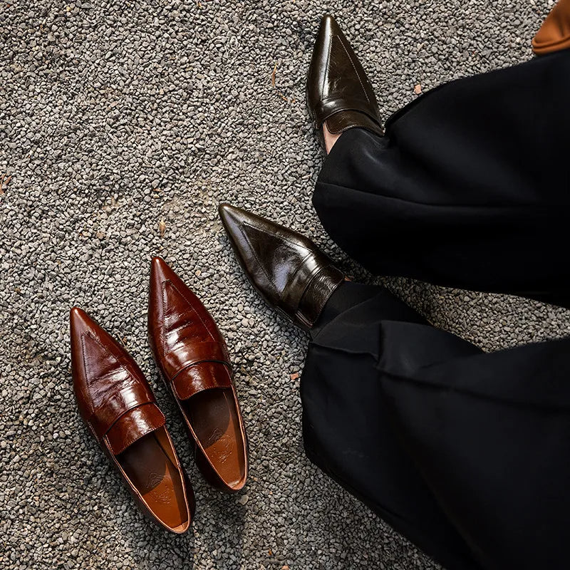 LIZAKOSHT  -  Fashion Pumps New High Quality Genuine Leather Shoes Pointed Low Heel Shoes Commuter Women's Shoes