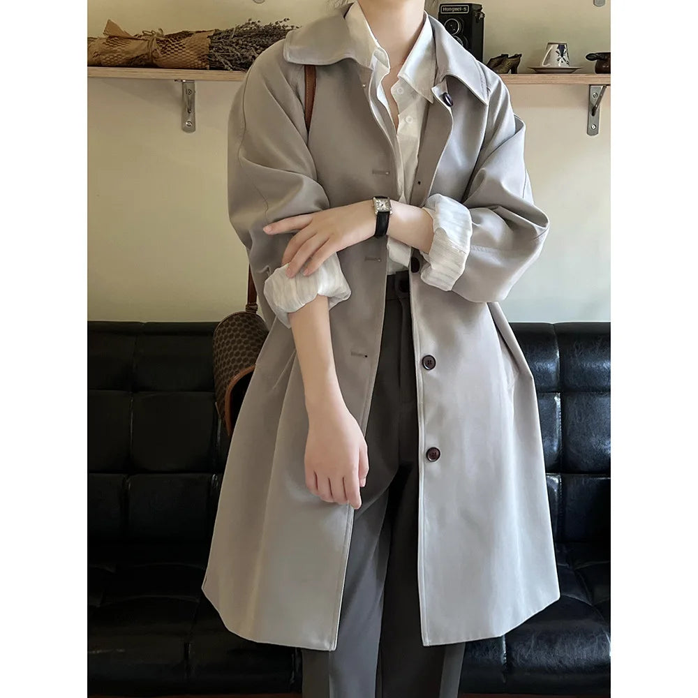 Loose Casual Style Women's Windbreaker Jacket Autumn New Arrival Versatile Mid-Length Coat Korean Fashion Outerwear