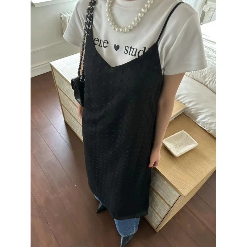 LIZAKOSHT  -  3D Jacquard Stacked Long Sweet Strap Skirt