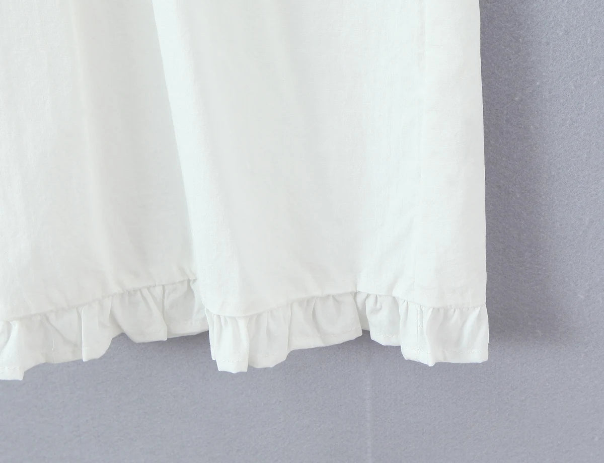 LIZAKOSHT  -  Sweet White Spliced Lace open Buttons Peter Pan Collar Mini Sleeveless Dress Women Wood ears Hem Loose Straight Short Vestidos