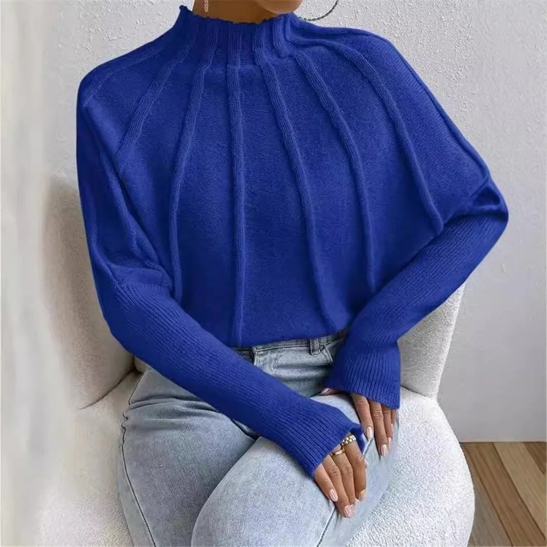LIZAKOSHT  -  Kintted Pullover Batball Sleeve Sweater Women Solid Round Neck Long Sleeve Top New T-shirt Loose Spider Web Short Knitwear