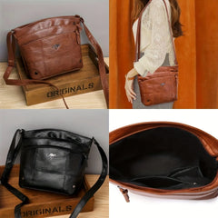LIZAKOSHT  -  Soft Leather Messenger Bag Font Pocket Large Capacity Shoulder Bag Brown Simple Smartphone Bags