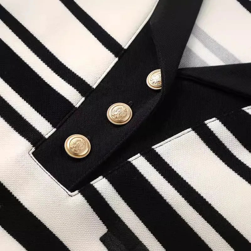 LIZAKOSHT  -  Black and White Striped Loose Short-sleeved T-shirt V-neck Pullover Bottoming Casual Shirt Summer New Style