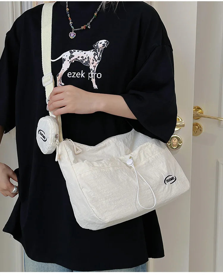 LIZAKOSHT  -  Japan Style Women Crossbody Bag New Casual Nylon Letter Composite Bag Simple Large Capacity Canvas Single Shoulder Tote Bag