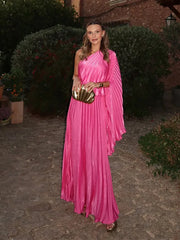 LIZAKOSHT  -  Fashion Solid Draped Tube Long Dress For Women Skew-collar Off The Shoulder Irregular Robe 2025 Summer Chic Female Party Dresses