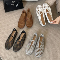 LIZAKOSHT  -  Summer Fashion Round Toe Weave Mesh Hollow Flat Women Loafers Slip On Female Casual Beach Shoes Sandals Zapatos De Mujer