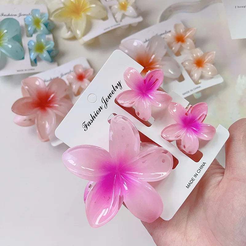 LIZAKOSHT  -  3pcs/set Flower Claw Clip Women Hawaiian Girl Hair Accessories Flower Ponytail Clip Clamp Barrettes Hairpin Summer Beach Jewelry