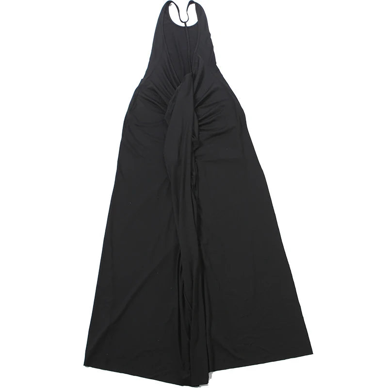 LIZAKOSHT  -  Party Nightclub Evening Irregular Vestidos Women's Sexy Stylish Open Back Halter U Collar Sleeveless Draped Slit Long Dress