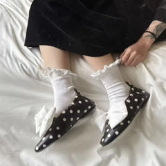 LIZAKOSHT  -  French Butterfly Knot Mary Jane Shoes Women's New Spring Retro Polka Dot Slip-On Flat Heel Fashionable round Toe Satin Surface