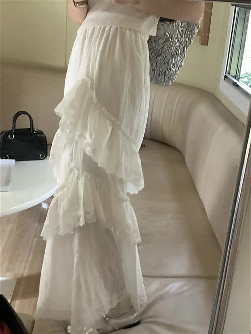 LIZAKOSHT  -  Sweet Maxi Cake Skirts Women Chic New Summer 2024 Gentle Office Lady High Waist Loose Slim Elegant Casual All Match