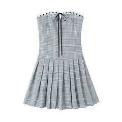 LIZAKOSHT  -  Europe and America Wind Summer New French Retro Sexy Spice Girl Plaid Pure Desire Slim Pleated Skirt.
