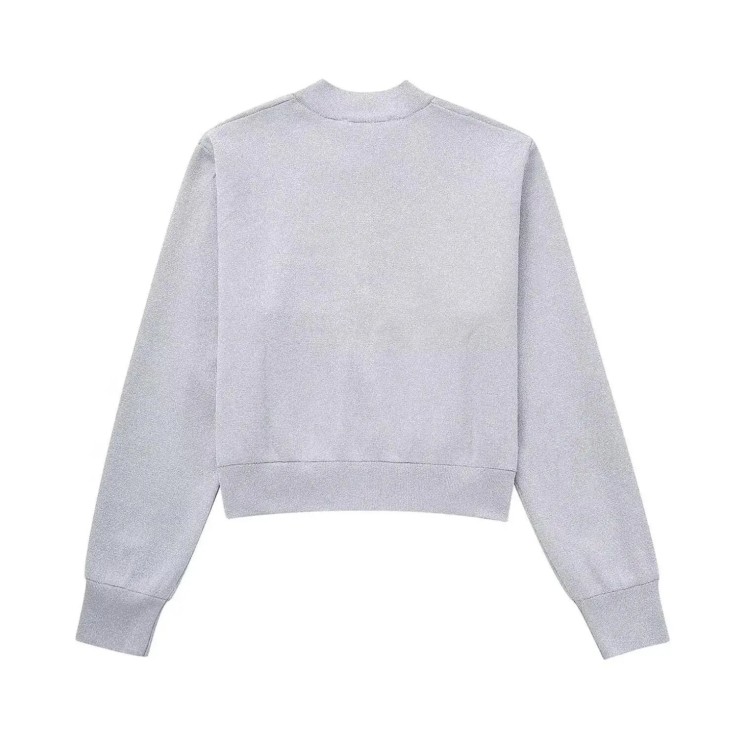 LIZAKOSHT  -  Women V Neck Front Zipper Full Sleeve Pilot Coat Bomber Outerwear Autumn Silver Bright Bling Knitted Jacket