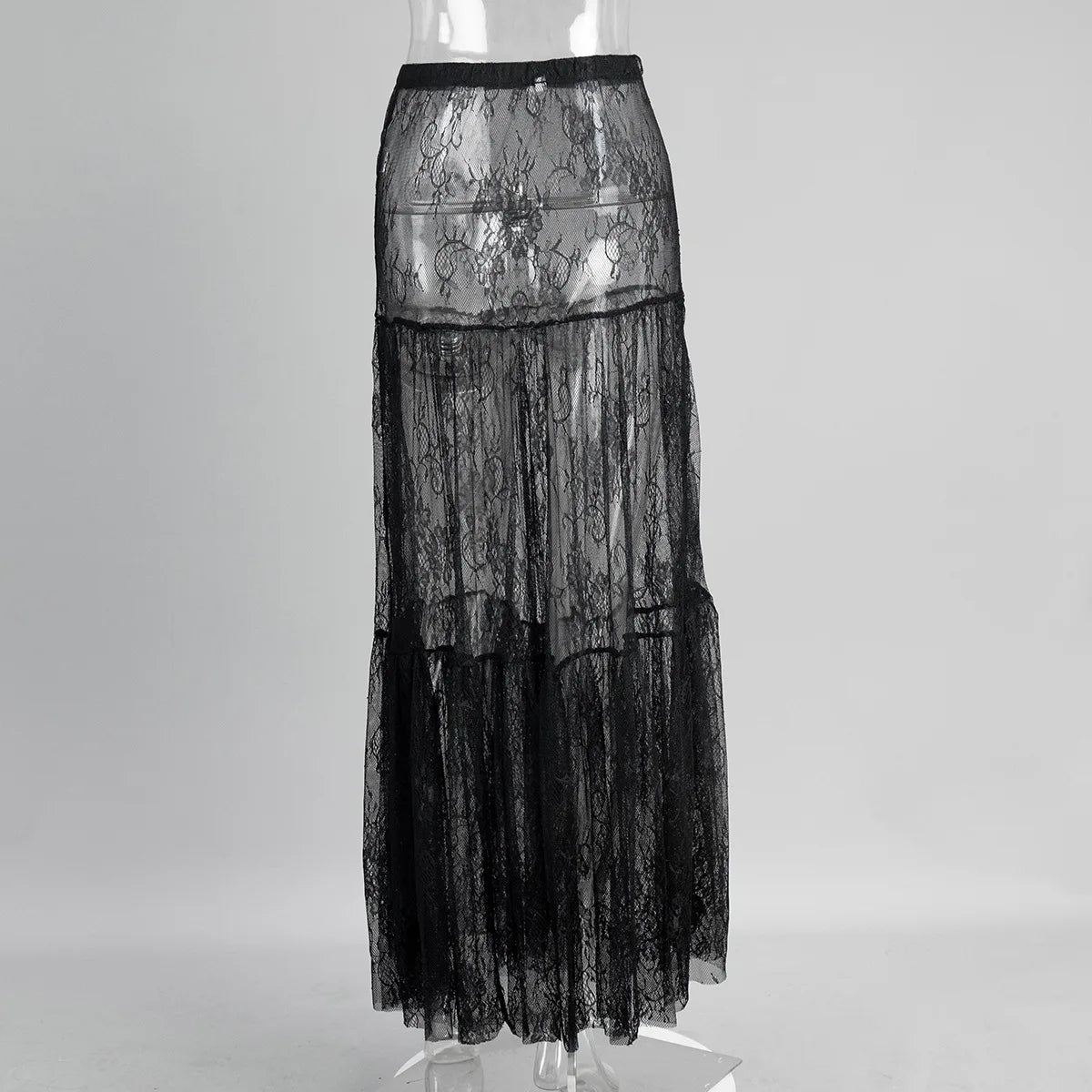 LIZAKOSHT  -  Black Lace Long Skirt 2026 Summer Sexy Perspective Niche Temperament Skirt