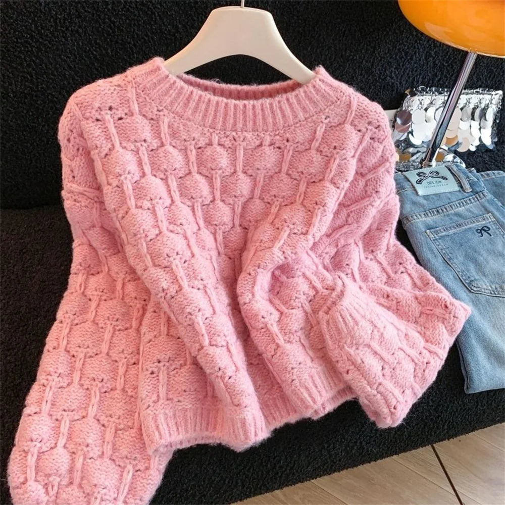 LIZAKOSHT  -  Women's All-match Retro Pullover Elegant Tops Winter New Knitwear Short Sweater Casual Hollow Out Knitting Sweater Pullover