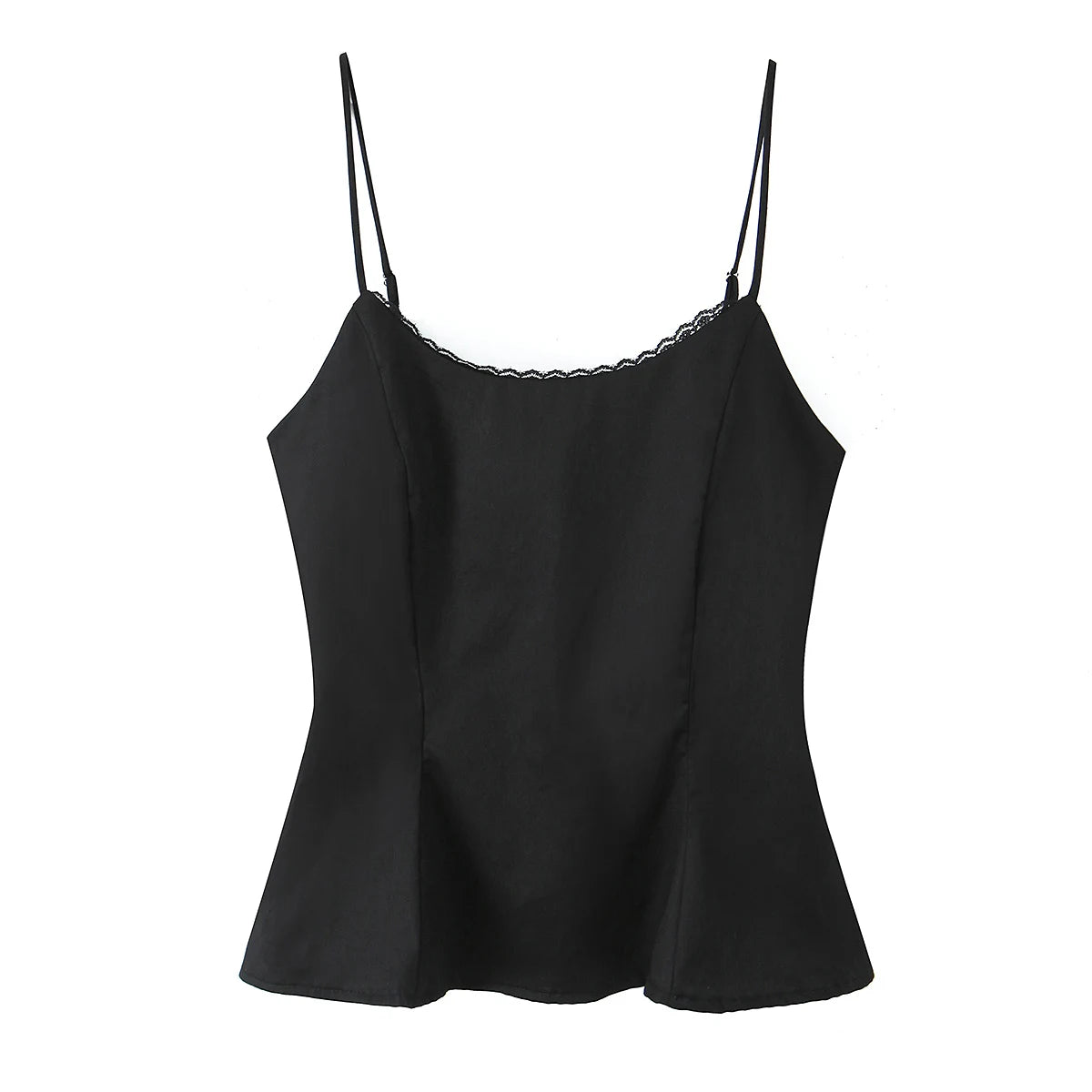 LIZAKOSHT  -  Sexy Cotton Spliced Lace O neck Camisole Camis Women Summer Elastic Back Tank Tops Side Zipper Girl Slim Waist Crop Top
