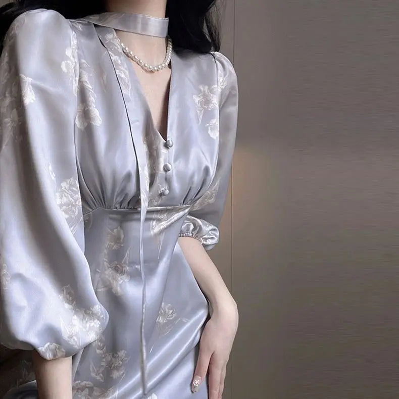 LIZAKOSHT  -  Autumn New Chinese Style French Retro Beautiful Dress for Women Autumn Slim Fit Elegant Mature Dress for Women