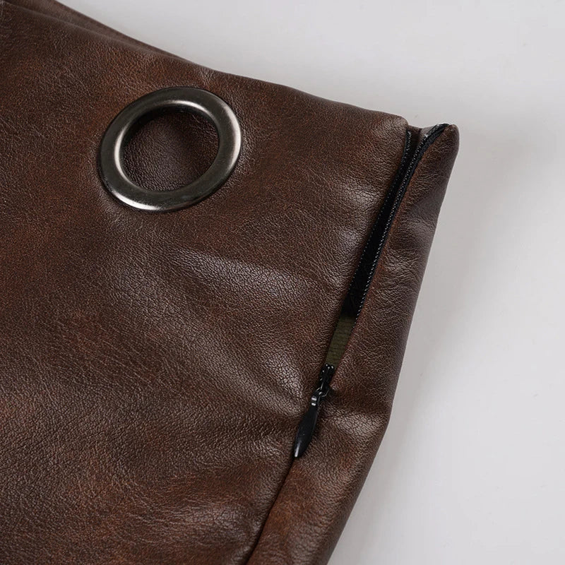 LIZAKOSHT  -  Motorcycle Style Faux Pu Leather Hole High Waist Vintage Summer Vintage Club Hot Sexy Short Pants Tight Slimming Bottoming