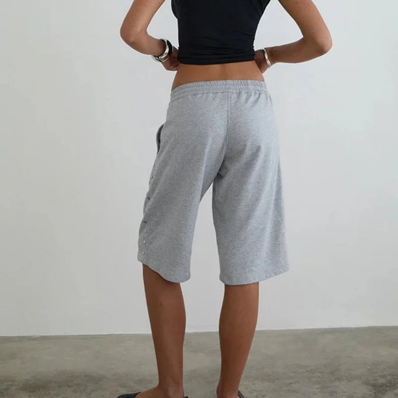 LIZAKOSHT  -  Women Y2k Baggy Sweat Shorts Studded Gym Knee Length Capri Shorts Elastic Waist Drawstring Loose basketball Short Pants