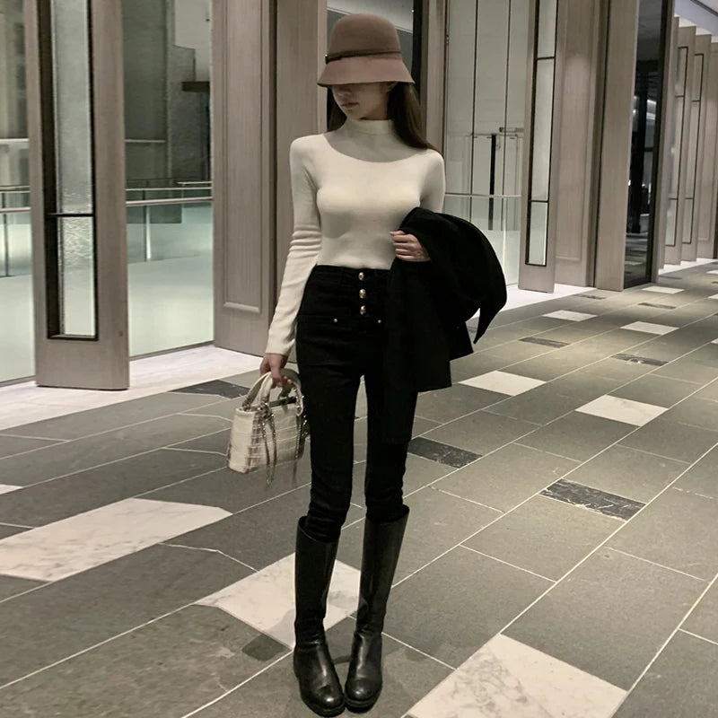 LIZAKOSHT  -  New White Skinny Jeans Woman High Waist Casual Stretch Jeans Vintage Sexy Femme Ankle Length Pencil Pants Denim Jeans