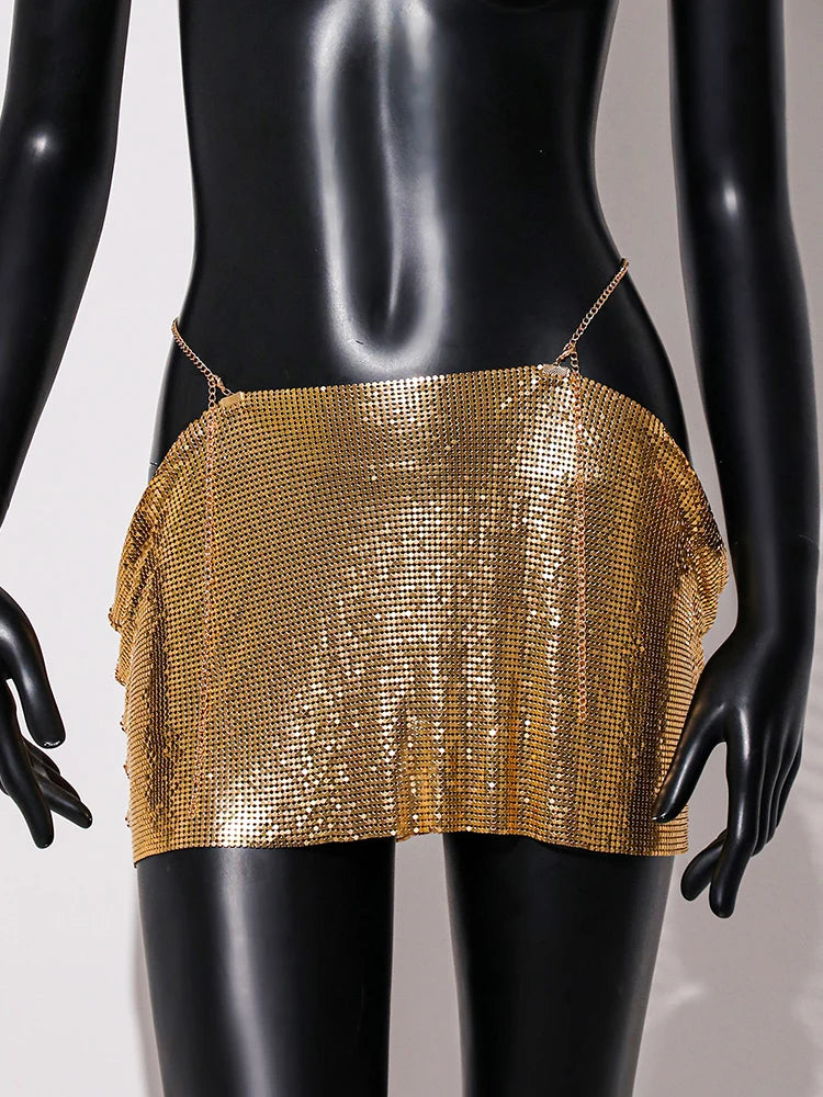 LIZAKOSHT  -  Sequin Glitter Skirt with Cut-Out Details Sexy Clubwear for Women Sparkly Party Mini Skirt Night Out Outfit