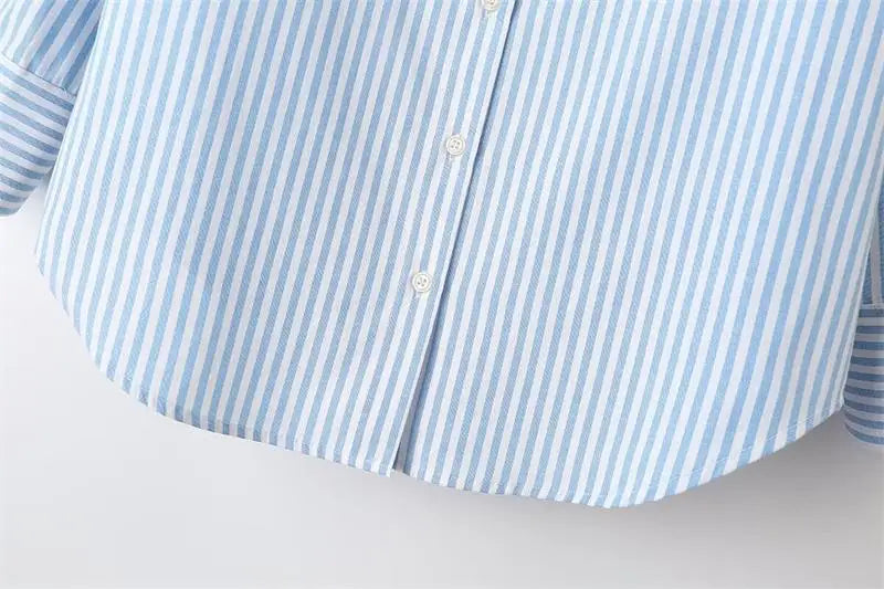 LIZAKOSHT  -  Tops Shirts Spring Women's 2025 New Chic Striped Elegant Loose V-neck Women's Shirts Street Casual Fashion Youth Office Blouses